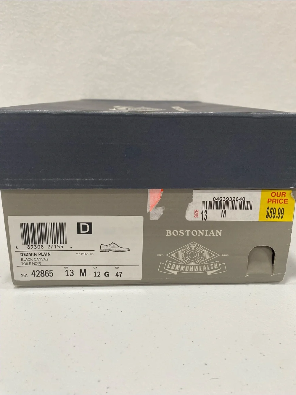 Bostonian Commonwealth Oxford Dezmin Plain Black Gray Canvas Shoes Men’s 13